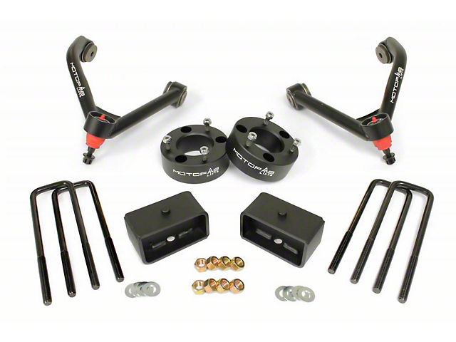 MotoFab 3-Inch Front / 2-Inch Rear Leveling Kit with Upper Control Arms (17-18 Sierra 1500, Excluding Denali)