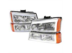 LED Bar Factory Style Headlights with Bumper Lights; Chrome Housing; Clear Lens (03-06 Silverado 1500)