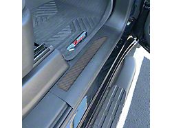 Front Door Sill Plate Overlays; Domed Carbon Fiber (19-22 Silverado 1500)
