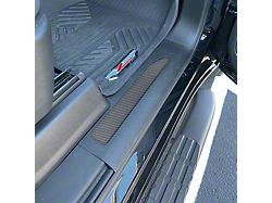 Front Door Sill Plate Overlays; Domed Matte Carbon Fiber (19-22 Silverado 1500)