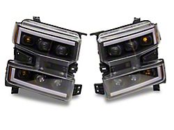 LED DRL Quad Projector Headlights with Amber Corners; Black Housing; Clear Lens (19-21 Silverado 1500 w/ Factory Halogen Headlights)