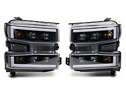 LED DRL Quad Projector Headlights with Clear Corners; Black Housing; Clear Lens (19-21 Silverado 1500 w/ Factory Halogen Headlights)