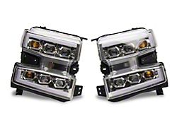 LED DRL Quad Projector Headlights with Clear Corners; Chrome Housing; Clear Lens (19-21 Silverado 1500 w/ Factory Halogen Headlights)