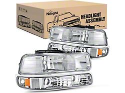OE Style Headlights with Amber Corners; Chrome Housing; Clear Lens (99-02 Silverado 1500)