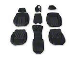 Kustom Interior Premium Artificial Leather Front and Rear Seat Covers; All Black with Honeycomb Accent (14-18 Silverado 1500 Crew Cab w/ Bench Seat & w/o Rear Seat Armrest)