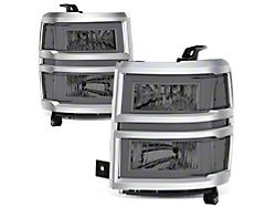 Box-Shaped LED DRL Sequential Headlights with Clear Corners; Chrome Housing; Smoked Lens (14-15 Silverado 1500)