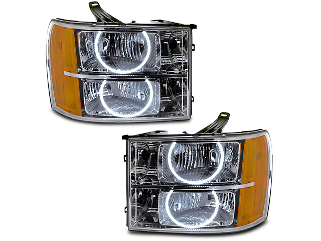 Oracle OE Style Headlights with Round Ring Plasma Halo; Chrome Housing; Clear Lens (07-13 Sierra 1500)