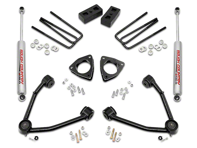 Rough Country 3.50-Inch Suspension Lift Kit with Upper Control Arms (07-16 2WD Sierra 1500 w/ Stock Cast Steel or Aluminum Control Arms, Excluding 14-16 Denali)