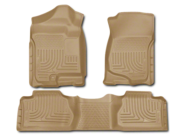 Husky WeatherBeater Front and Second Seat Floor Liners; Footwell Coverage; Tan (07-13 Sierra 1500 Extended Cab, Crew Cab)