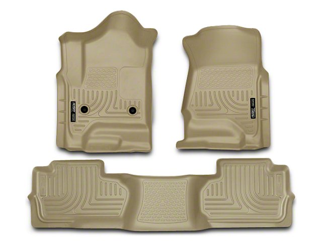 Husky WeatherBeater Front and Second Seat Floor Liners; Footwell Coverage; Tan (14-18 Sierra 1500 Double Cab, Crew Cab)