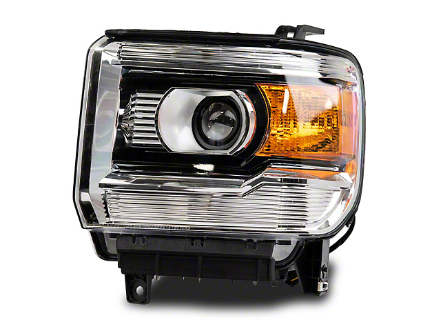 Projector Headlight; Chrome Housing; Clear Lens; Non-DRL; Driver Side (14-18 Sierra 1500 w/ Factory Halogen Headlights)