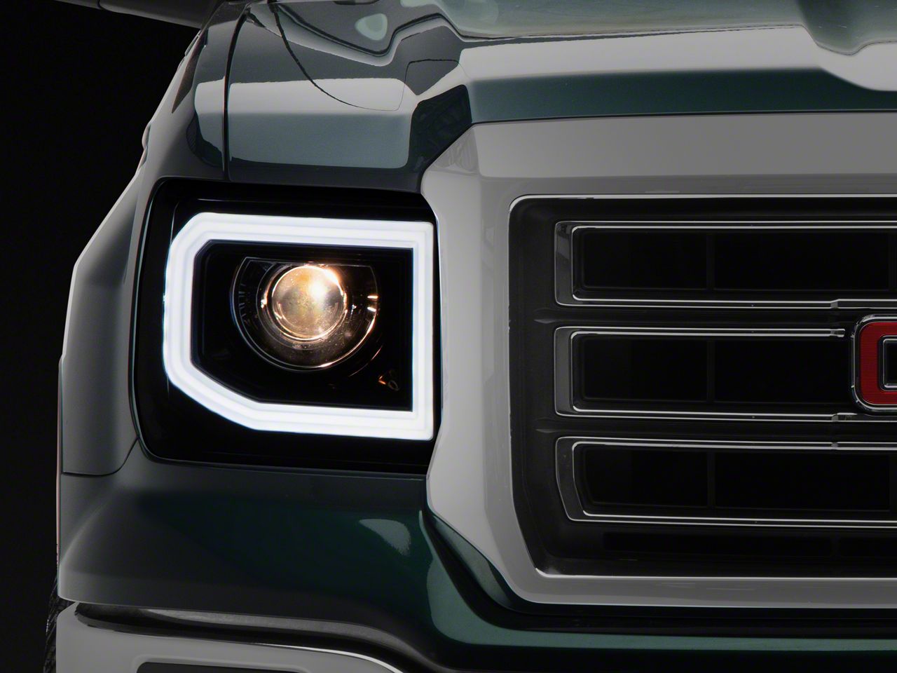 Sierra 1500 LED Bar Projector Headlights; Gloss Black Housing; Clear ...