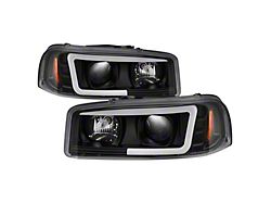 Signature Series Version 2 Light Bar DRL Projector Headlights; Black Housing; Clear Lens (99-06 Sierra 1500)