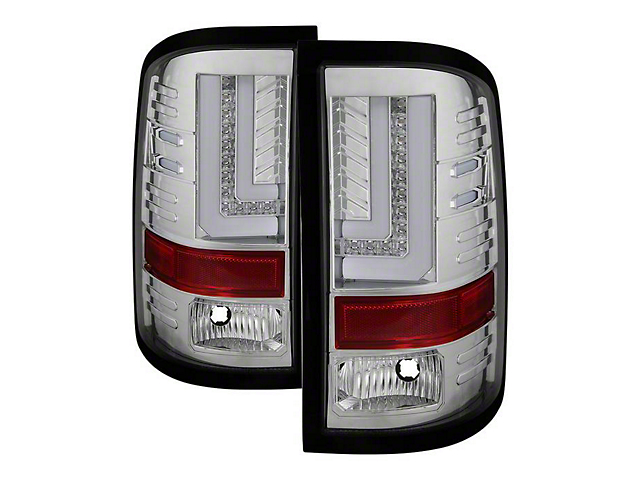 Light Bar LED Tail Lights; Chrome Housing; Clear Lens (16-19 Sierra 2500 HD SRW w/ Factory LED Tail Lights)
