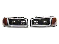 Raxiom Axial Series Headlights with LED Bar; Black Housing; Clear Lens (99-06 Sierra 1500)