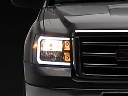 Raxiom Axial Series Headlights with LED Bar; Black Housing; Clear Lens (07-13 Sierra 1500)