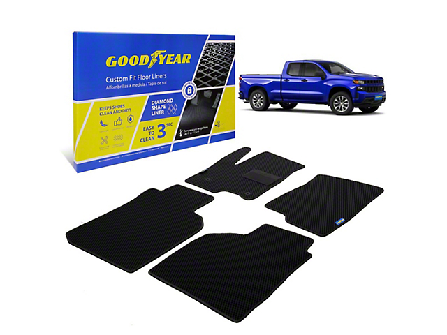 Goodyear Car Accessories Custom Fit Front and Rear Floor Liners; Black (19-22 Sierra 1500 Double Cab)
