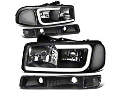 C-Bar LED DRL Headlights with Amber Corners; Clear Housing; Clear Lens (99-06 Sierra 1500)