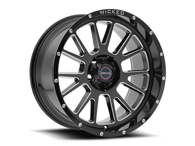 Wicked Offroad W907 Gloss Black Milled 8-Lug Wheel; 20x10; -24mm Offset (17-22 F-350 Super Duty SRW)