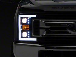 Switchback LED C-Bar Projector Headlights; Gloss Black Housing; Smoked Lens (17-19 F-250 Super Duty w/ Factory Halogen Headlights)