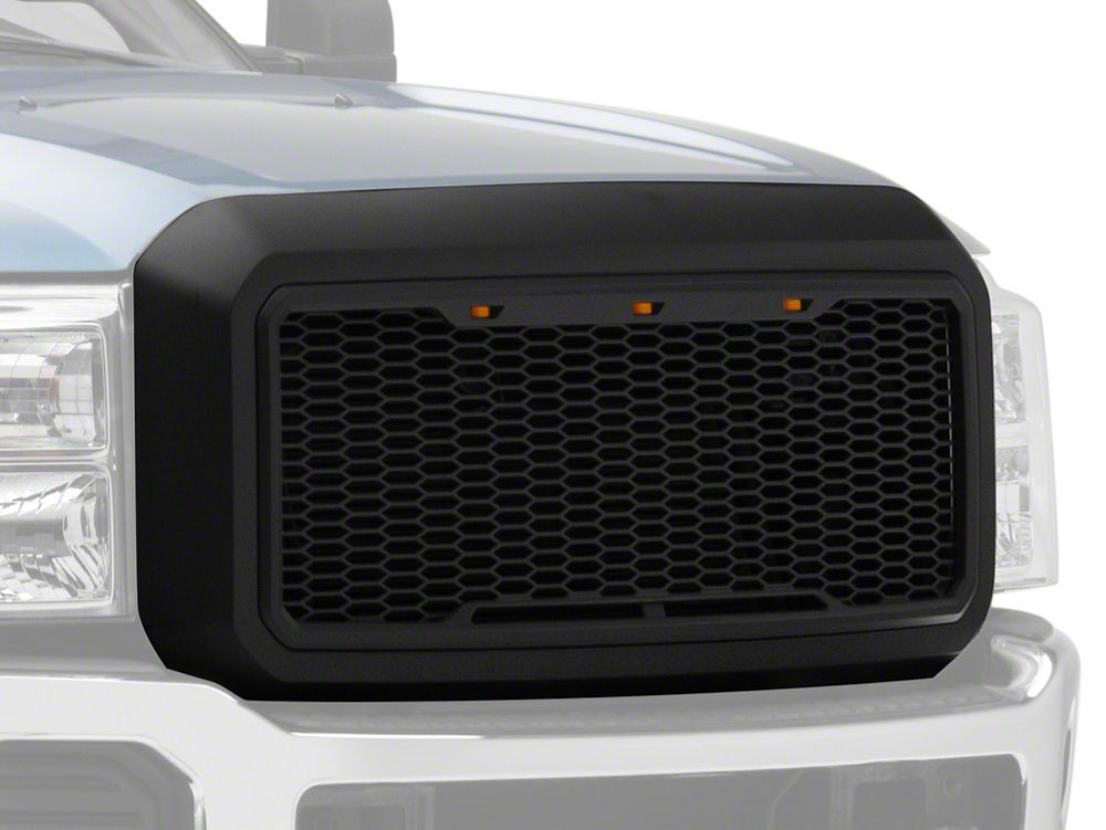 RedRock Baja Upper Replacement Grille with LED Matte Black 11 16 F 250 Super Duty RedRock