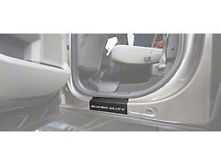 Rear Door Sill Protection with Super Duty Logo; TUF-LINER Black; White (17-22 F-250 Super Duty SuperCrew)