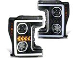 3D LED DRL Projector Headlights with Amber Corners; Black Housing; Clear Lens (17-19 F-250 Super Duty w/ Factory Halogen Headlights)