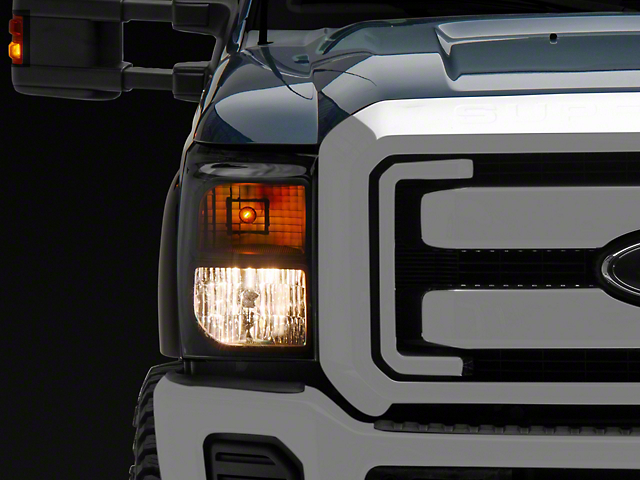 Factory Style Headlights with Amber Corner Lights; Black Housing; Clear Lens (11-16 F-250 Super Duty)