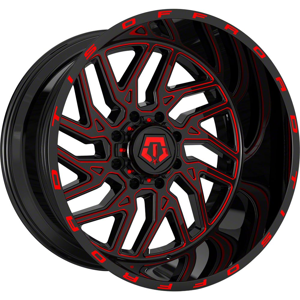 Tis F 250 Super Duty 544bmr Gloss Black With Red Tint Accent 8 Lug Wheel x12 44mm Offset 544bmr 17 21 F 250 F 350 Super Duty
