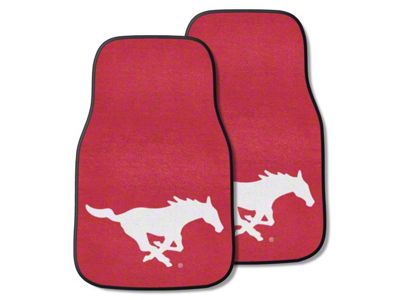 Carpet Front Floor Mats with SMU Logo; Red (Universal; Some Adaptation May Be Required)