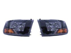 Axial Euro Style Headlights with Single Bulb; Black Housing; Clear Lens (10-18 RAM 2500 w/ Factory Halogen Non-Projector Headlights)
