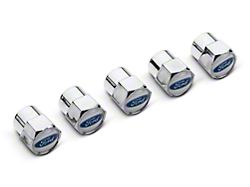 Valve Stem Caps with Ford Oval Logo; Set of 5 (Universal Fitment)