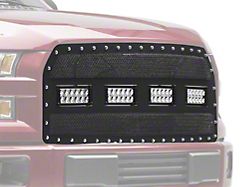 RedRock Wire Mesh Upper Grille Insert with Frame, Rivets and LED Lighting; Black (15-17 F-150, Excluding Raptor)