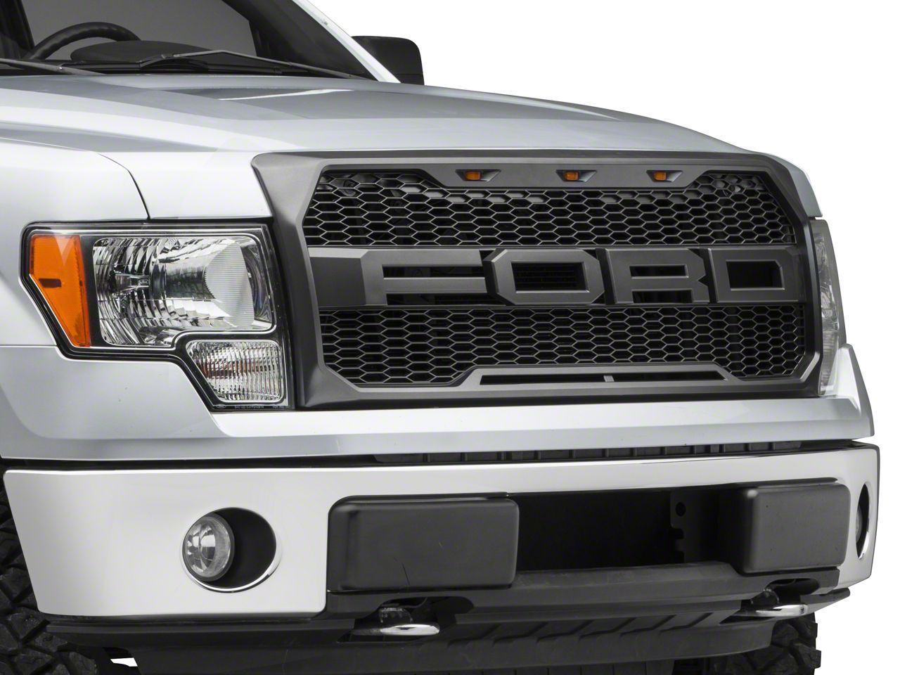 Grille Not Included 3Pcs Front Grille Led Lights Trim Replacement for F150 F250 Raptor Style External White Grill Lamps Accessories for 2004-2014 &2014-up
