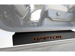 Front Door Sill Protection with Raptor Logo; Raw Carbon Fiber; Black and Orange (15-22 F-150)