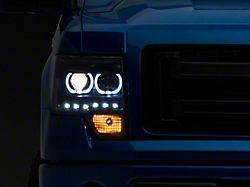 LED Halo Projector Headlights; Black Housing; Clear Lens (09-14 F-150 w/ Factory Halogen Headlights)
