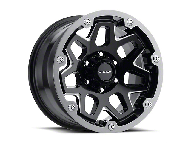 Vision Off-Road 416 Se7en Gloss Black Milled with Gray Ring 6-Lug Wheel; 18x9; 12mm Offset (21-22 F-150)