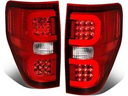 Dual C-Bar LED Tail Lights; Chrome Housing; Red Lens (09-14 F-150 Styleside)