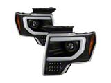 APEX Series Light Bar Projector Headlights with Sequential Turn Signals; Black Housing; Clear Lens (13-14 F-150 w/ Factory Projector/HID Headlights)