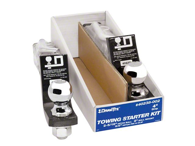 2-Inch Receiver Hitch Towing Starter Kit with 2-5/16-Inch Ball; 4-Inch Drop (Universal; Some Adaptation May Be Required)