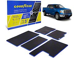 Goodyear Car Accessories Custom Fit Front and Rear Floor Liners; Black/Blue (09-14 F-150 SuperCrew)