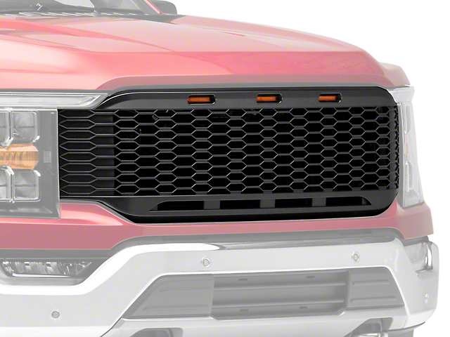 RedRock Honeycomb Replacement Grille with LED DRL; Matte Black (21-22 F-150, Excluding Raptor & Tremor)