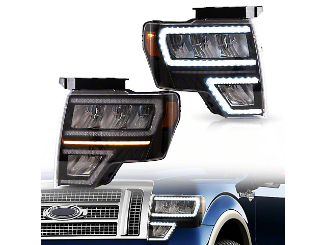 Raxiom LED Reflector Headlights with LED DRL; Black Housing; Clear Lens (09-14 F-150 w/ Factory Halogen Headlights)