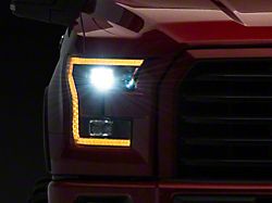 Raxiom LED Projector Headlights with LED Amber DRL; Black Housing; Clear Lens (15-17 F-150 w/ Factory Halogen Headlights)