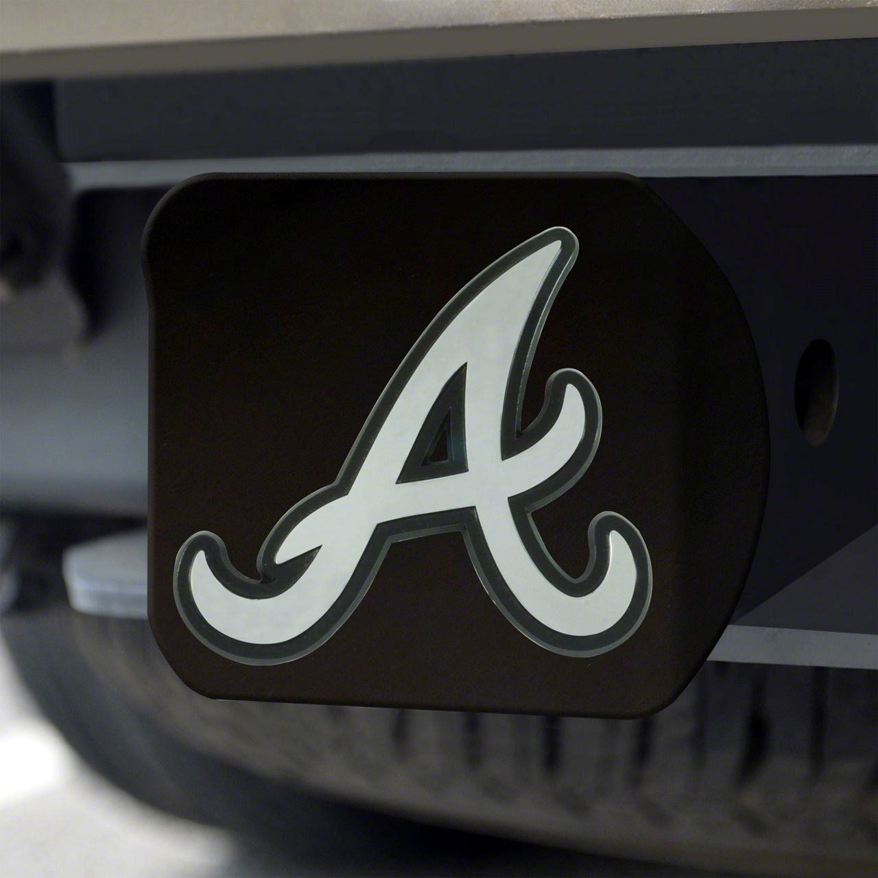 Hitch Cover with Atlanta Braves Logo; Black (Universal; Some