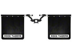 Rock Tamers 2.50-Inch Hub Mudflap System; Matte Black/Stainless Steel Trim Plates (Universal; Some Adaptation May Be Required)