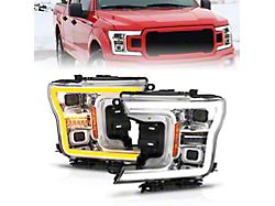 Full LED Projector Headlights with Switchback Light Bar; Chrome Housing; Clear Lens (18-20 F-150 w/ Factory Halogen Headlights)