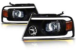 SQX Series LED Projector Headlights with Sequential Turn Signals; Black Housing; Clear Lens (04-08 F-150)