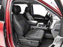 Kustom Interior Premium Artificial Leather Front and Rear Seat Covers; All Black with Double Hex Stitch Accent (21-26 F-150 SuperCrew w/ Front Bucket Seats)