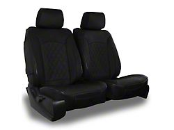 Leatherette Low Back Bucket Seat Covers with Suede Diamond Insert; Black/Black Piping (00-26 F-150 w/ Front Bench Seat)